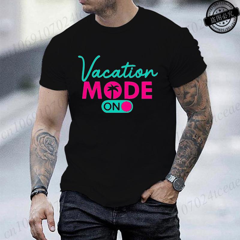 Vacation Mode On Printed Women Mens TShirt Oversized Travel Graphic Tees TShirts for Women Tees Streetwear Short Sleeve