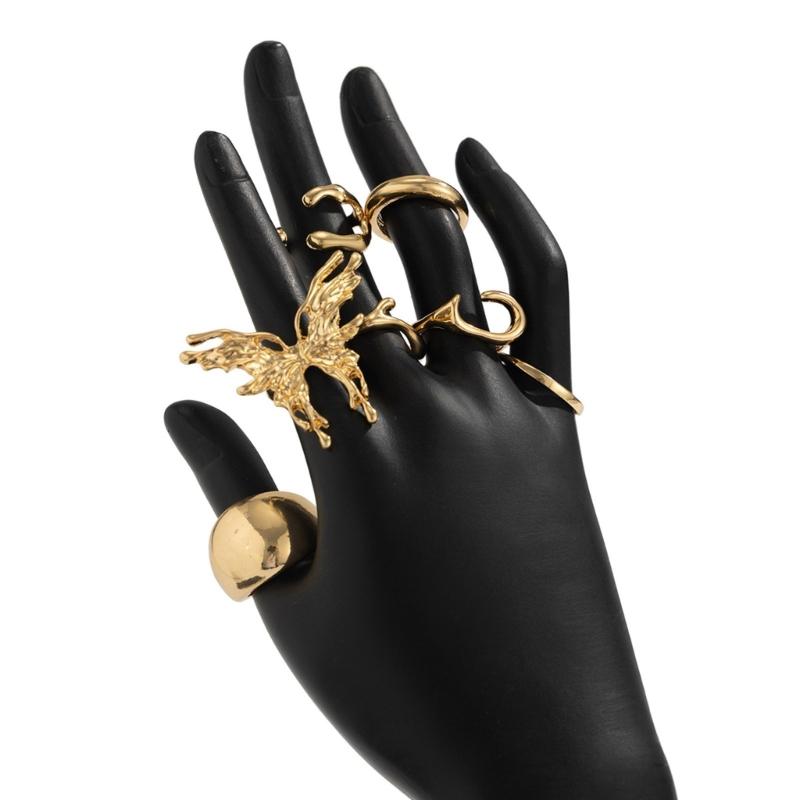 Liquid Lavas Butterfly Rings Set 7 Pieces Trendy Elegant Styles Jewelry Accessory Decoration for Women Daily Use