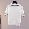 Siboshe Women's Short Sleeve Polo Knit Top with Color-Block Bow