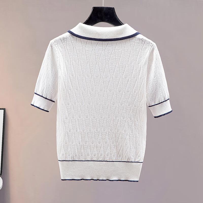 Siboshe Women's Short Sleeve Polo Knit Top with Color-Block Bow