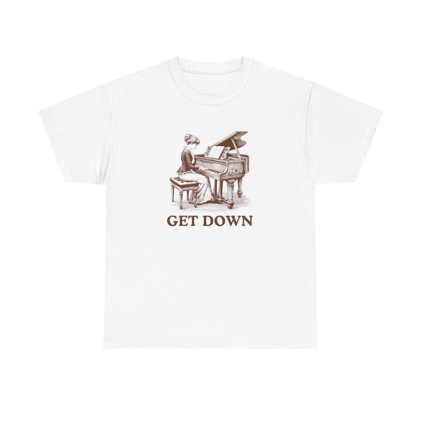 Funny Piano Player Tee Music Lover Gift Get Down Pianist  Shirt Unisex Cotton Top L