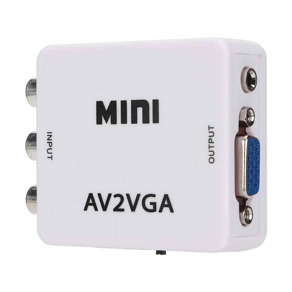 480P Mini Composite AV to VGA Adapter TV Set Top Box Audio Video Converter (White)