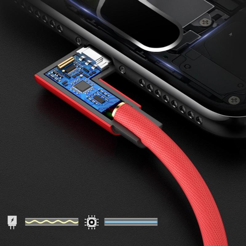 Type C Data Cable With Double Bend Ends And Fabric Weave Durability 90 Degree Elbow For Phones Electronics