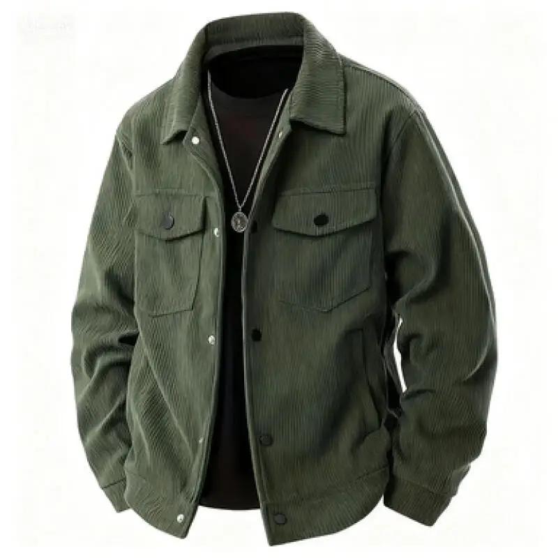 2026 Spring Autumn Men Corduroy Jacket Men Casual Fashion Workwear Shirt Man Business Casual Top Male Soild Color Outerwear