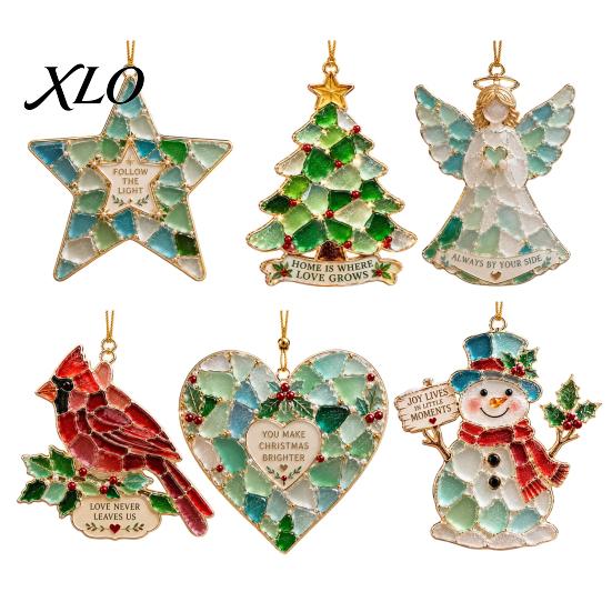 Festive Party Decor 2Pcs Sea Glass Christmas Ornament, Seaglass Heart Bird Angel Tree Star Holiday Supplies Snowman Pendant, Handmade Xmas Hanging
