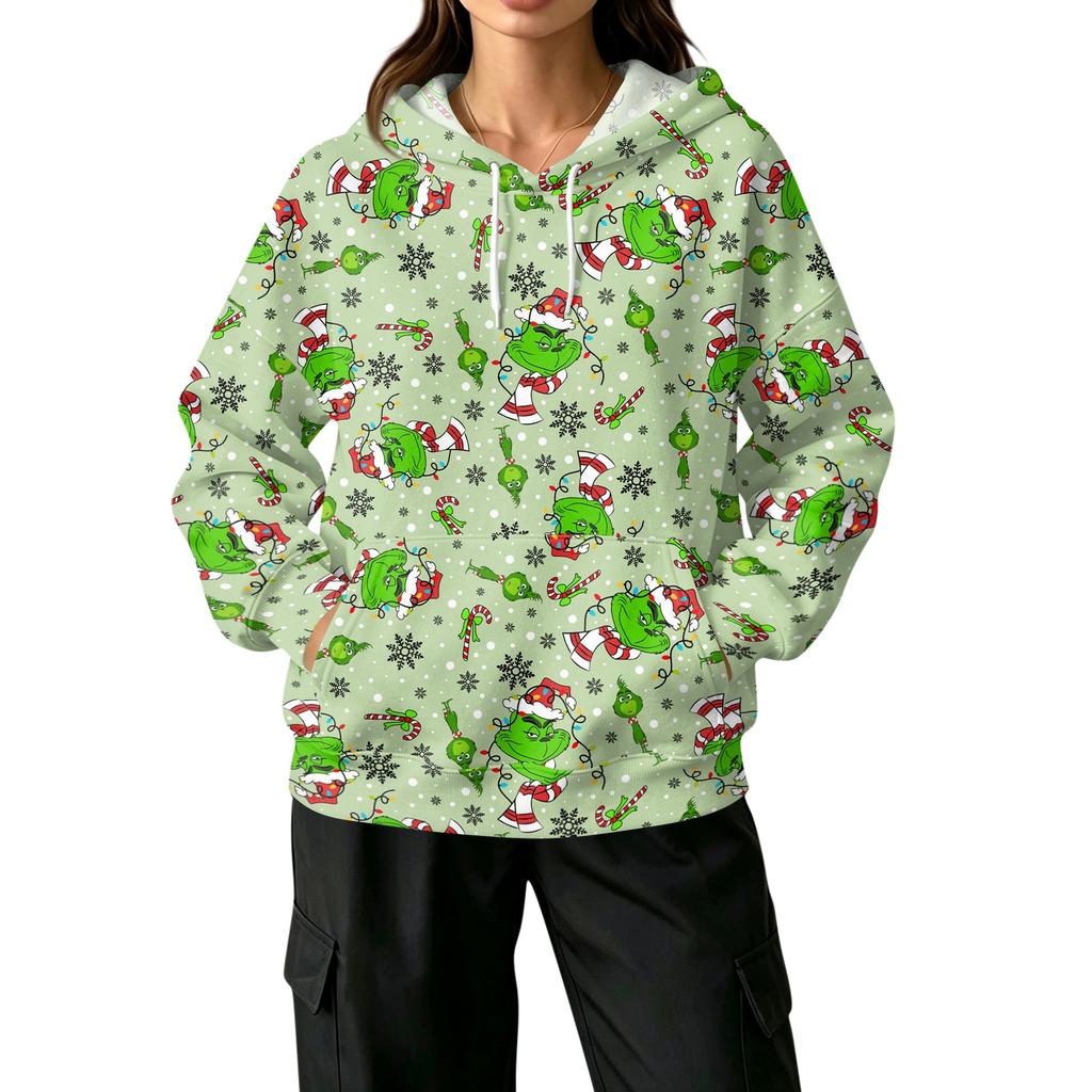 Women's Casual Christmas Print Pullover Hoodie with and Pockets