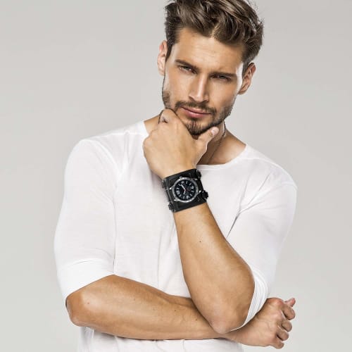 Lancardo Men's Bracelet Watch, 3ATM Water Resistant, Leather Band, Quartz Movement, Fashion, Casual, Business, Preset (Black)