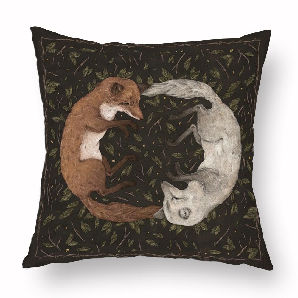 Flower Fox Pillowcase Cushion Animal skull Print Sofa Soft Pillowcase Retro Living Room Bedroom Home Decor Pillowcase