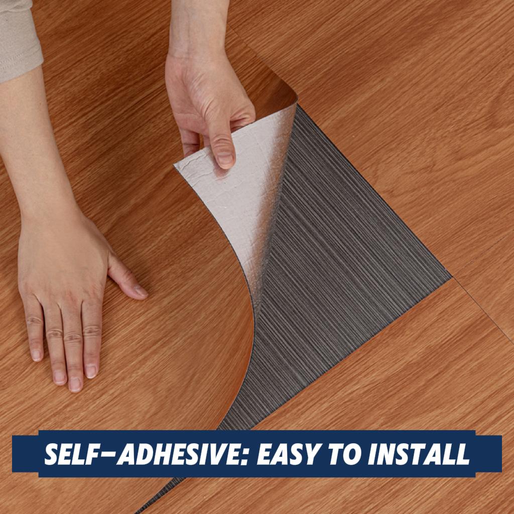 NINETAI Peel And Stick Floor Tile, 50pcs Vinyl Plank Wood Grain Look 11.81in*11.81in/48 Sq.Ft, Kitchen Mats For Floor