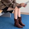 Coarse Heel Suede Pile Boots Medium Boots Martin Boots Women's Boots 2025 Autumn/Winter Coffee Color Maillard Skinny Boots Short Boots