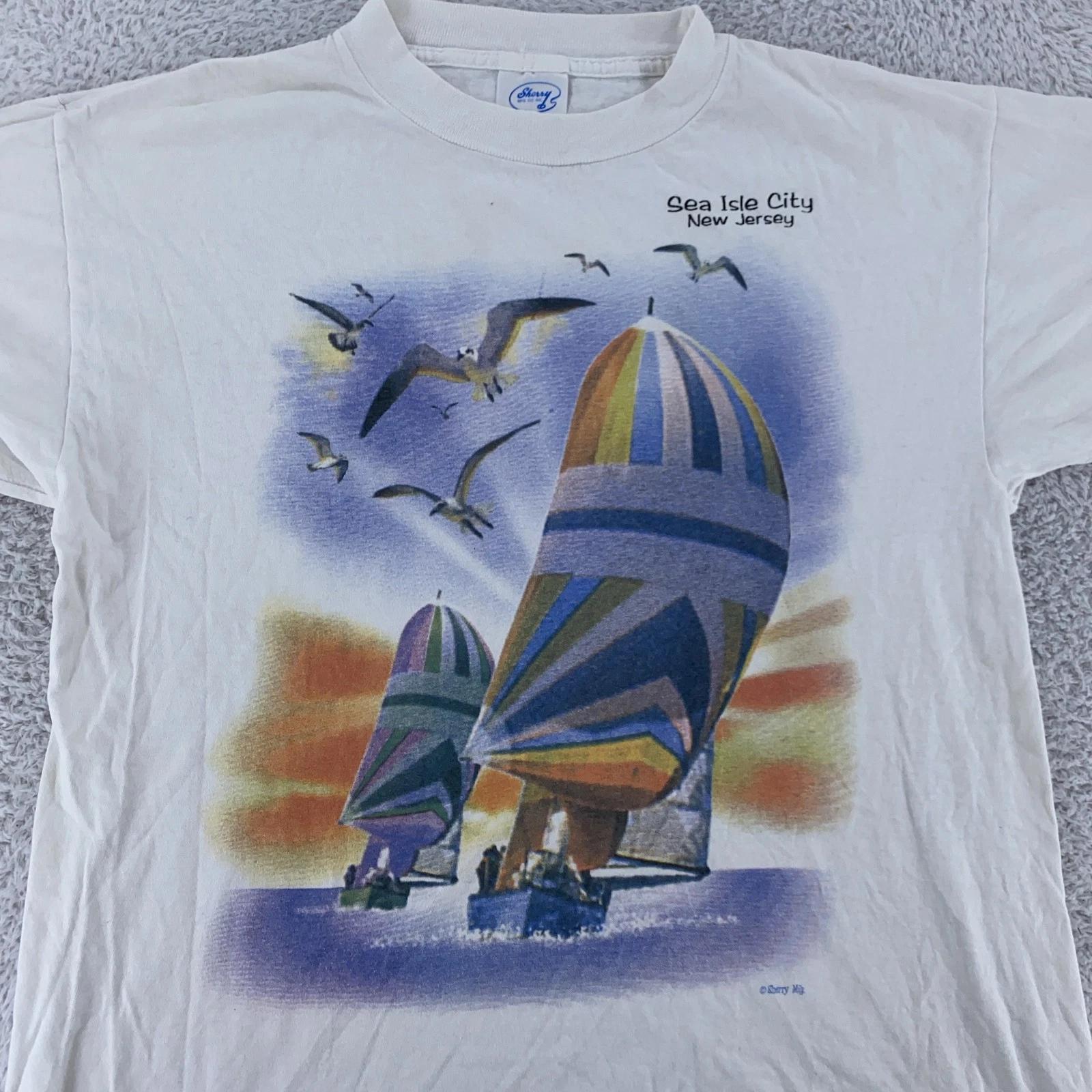 Vintage 80s Sea Isle City New Jersey Sunset Shirt Mens Large Sailboat Beach Tee XL