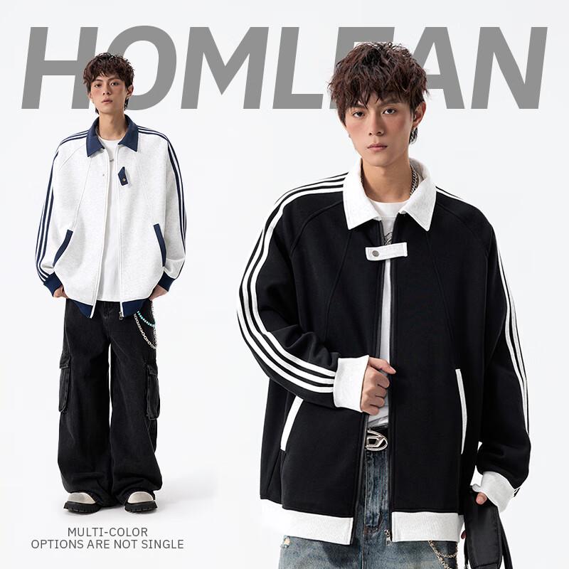 

Homlean Men s American Style Striped Baseball Jacket L