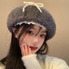 Autumn And Winter Cute Hairy Bow Lace Beret Hats For Women Daily Wear Travel Pography Warm Fashion Versatile Painter Hata