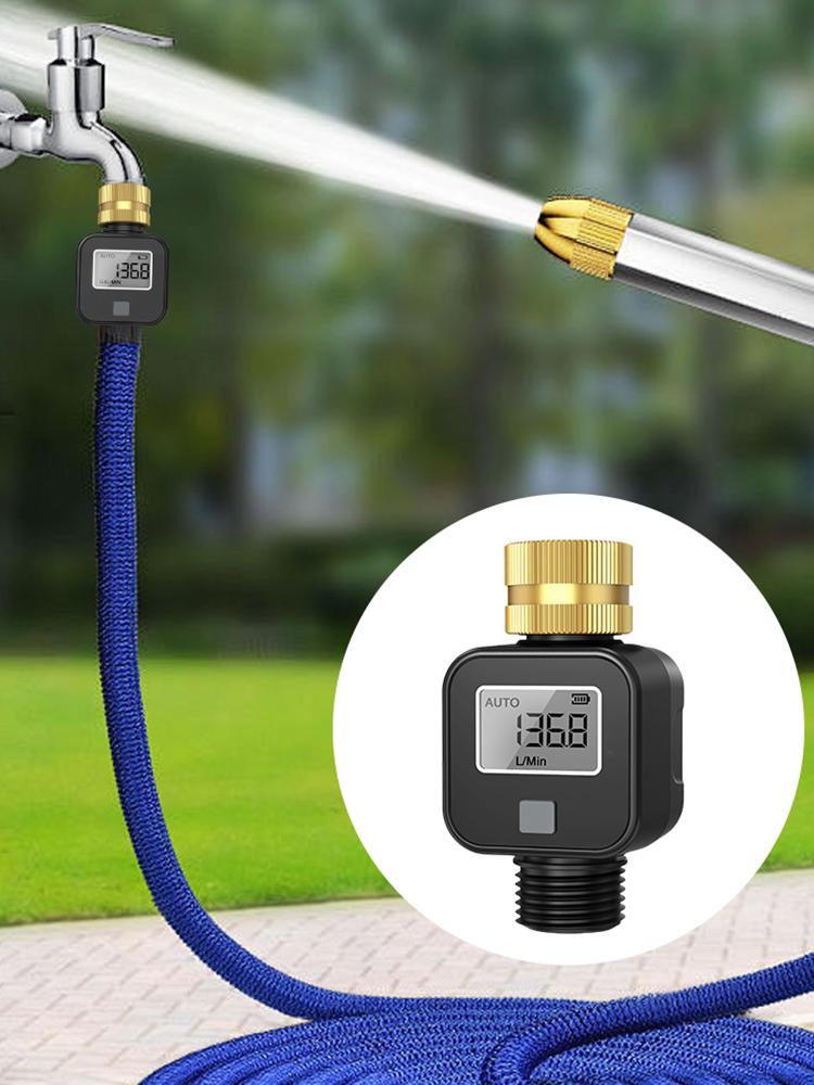 Water Consumption Test Meter IPX5 Waterproof Electronic Water Meter Sensor Brass Inlet Flow Rate Measure Tool for Outdoor Garden