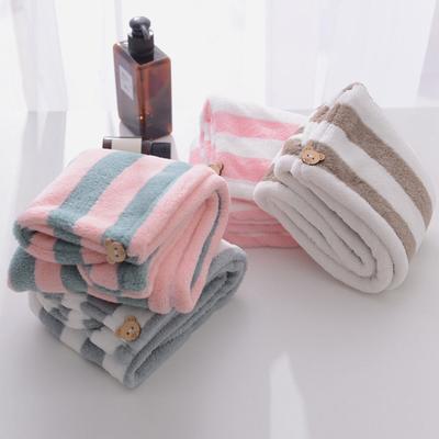 Asciugamano per capelli, modello a righe, assorbente d'acqua, in pile di corallo, unisex, per doccia