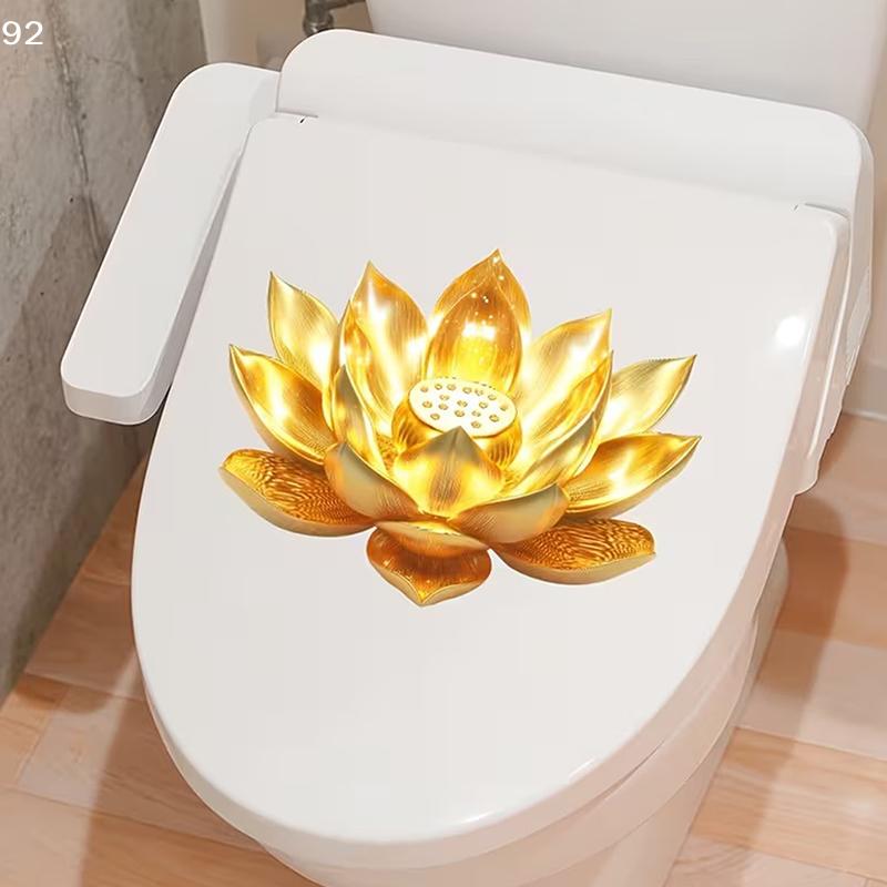 Golden Lotus Toilet Sticker Zen-Style Lotus Decoration Self-Adhesive Removable Aesthetic Bathroom Decal Wall Sticker Home Decor