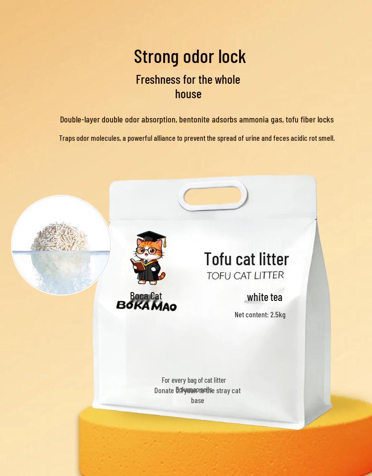 Boca Cat Deodorizing Tofu & Bentonite Litter - Cherry Blossom/White Tea Scent, 2.5kg, Dust-Free