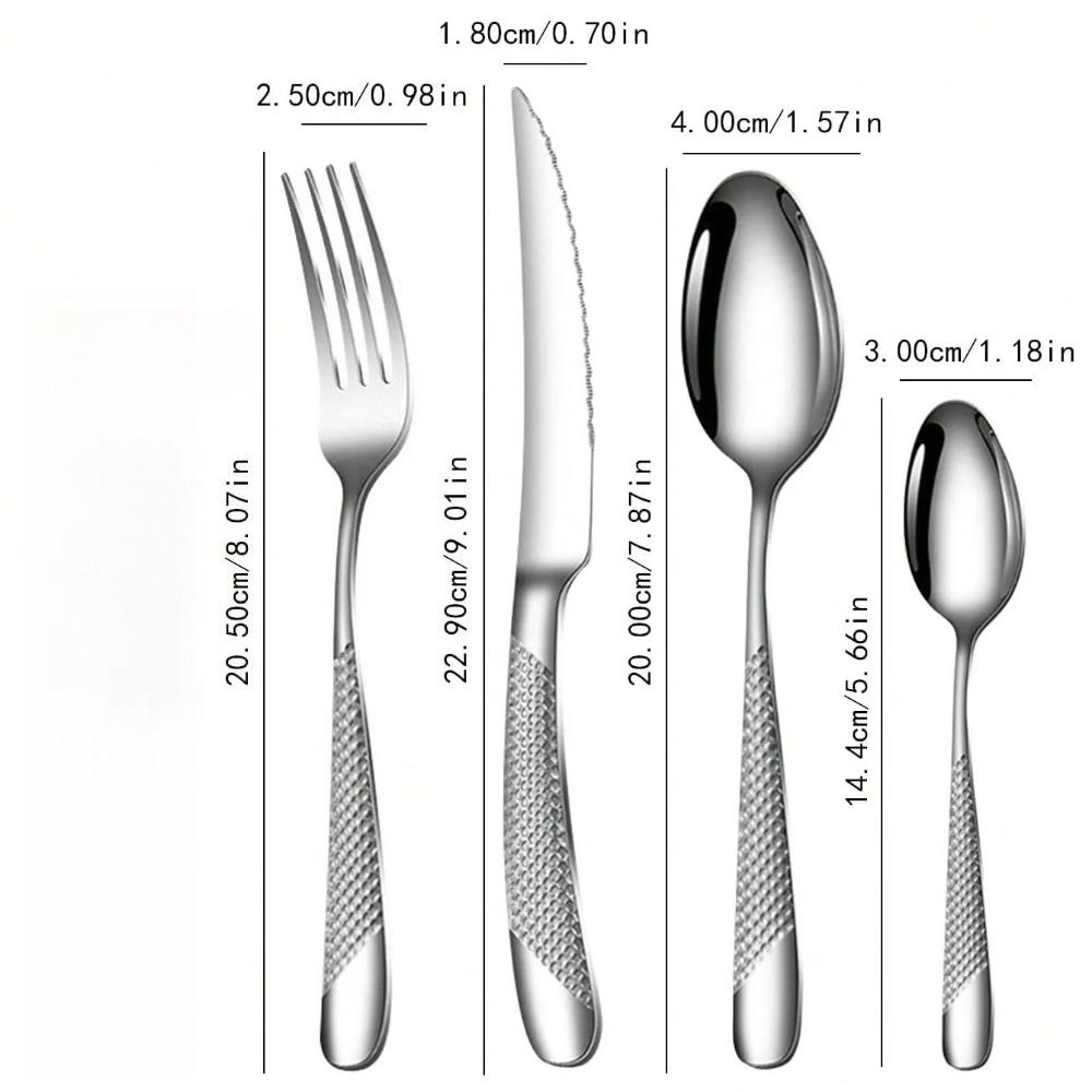 24Pcs Cutlery Set Stainless Steel Fork Spoon Steak Knife Dinnerware Set Dishwasher Safe Kitchen Tableware for Home Restaurant