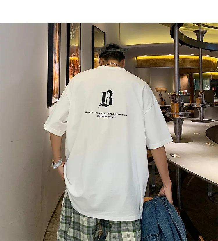 

Men s Summer Heavy American Sle Short Sleeve T-shirt Loose Cotton Ins Fashion Brand Men s Half Sleeve T-shirt Simple White Top S