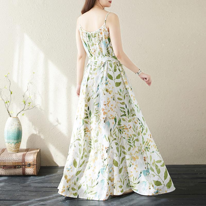 Sommer Baumwolle Hanf Übergröße Strandurlaub Reise Strand Trägerkleid für Frauen Freizeitkleider