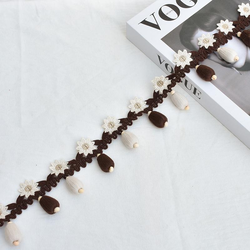 1m Träpärlor Blommigt Sömnadsspets Tofsspetskant Klädsel Gardiner DIY Syhantverk DIY Dekorationsmaterial Spetstillbehör