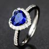 Zafiro Gemas Anillos de Cristal Azul para Mujer Corazón de Amor Oro Blanco Color Plata Zirconia Diamantes Joyería Bijoux Bague Regalo