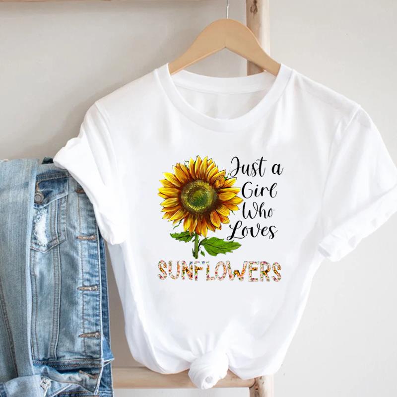 (European Size) Floral Lovely Clothing Casual Tee Bee Trend Cute Top Fashion T Shirt Short Sleeve Women Print Lady Female O-neck Graphic T-shirt