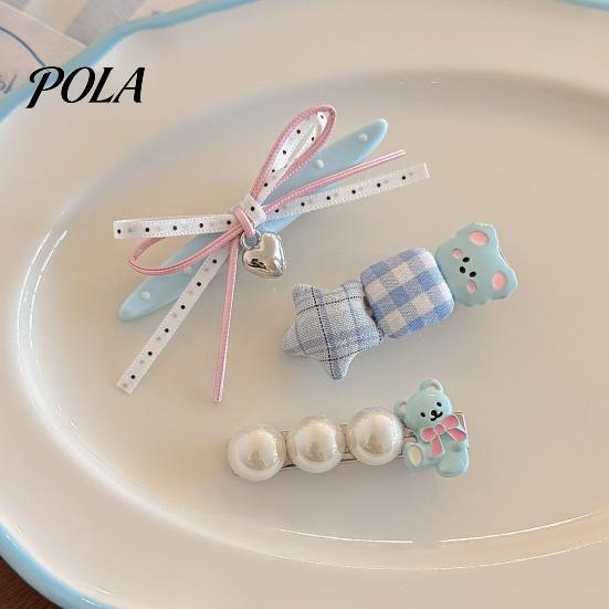 Firm Base Hair Clip Girl Hairpin, Plaid Stars Dot Bows Faux Pearl Bears Clip, Daily Accessory for Broken And Bangs, Kids Cartoon Accessories