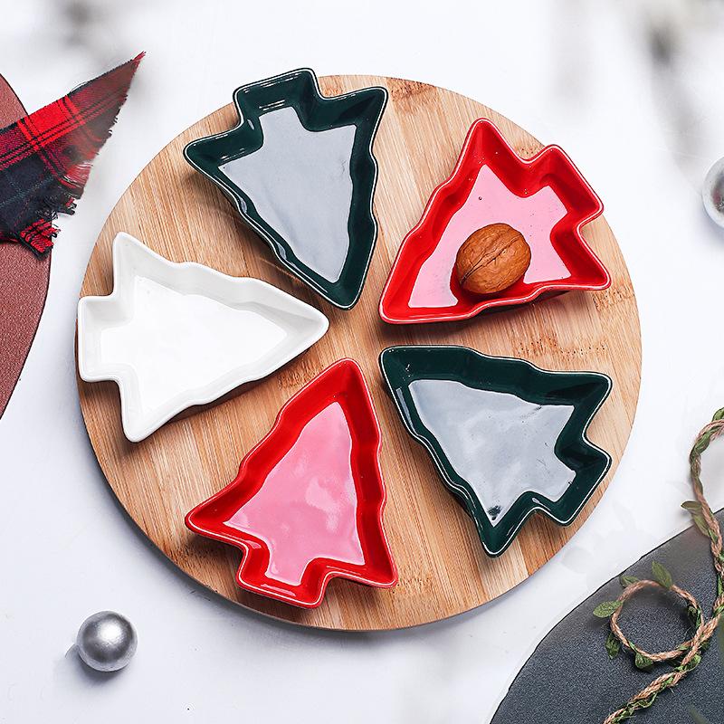 Creative Rotatable Ceramic Bamboo Wood Christmas Tree Dried Fruit Plate Snack Plate Fruit Plate Plate Plate Tableware Plate