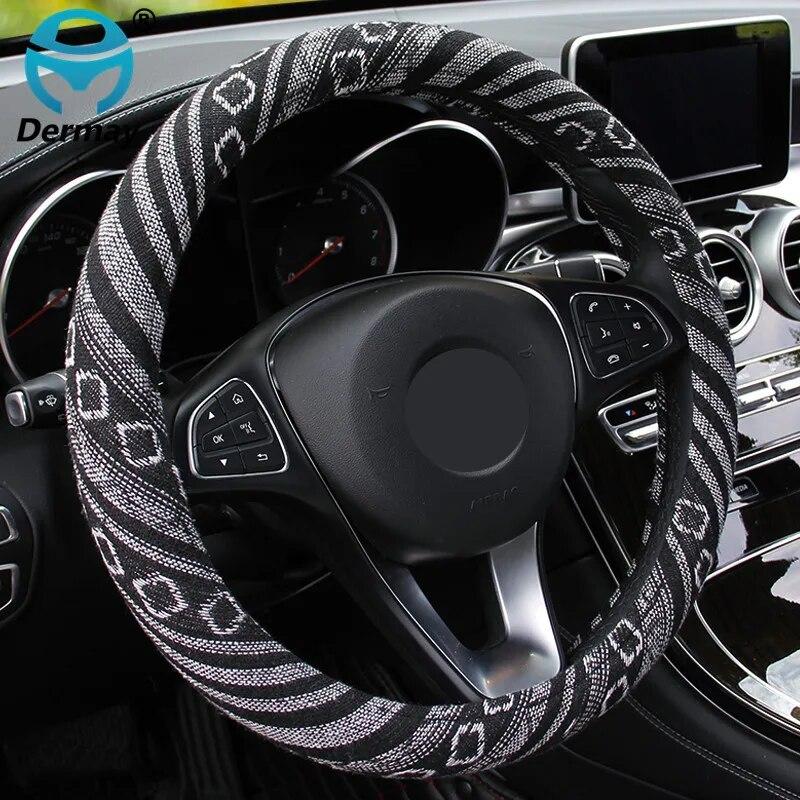 Car Steering Wheel Cover Handlebar Braid Steering Wheel Wrap Natural Fibers Anti Slip Breathable National Style 38cm Universal