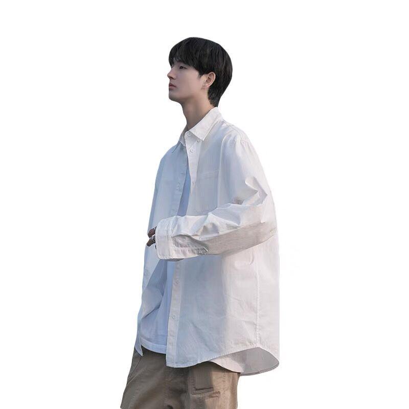Japanese-Style Boys' White Long-Sleeve Casual Shirt for Spring/Autumn