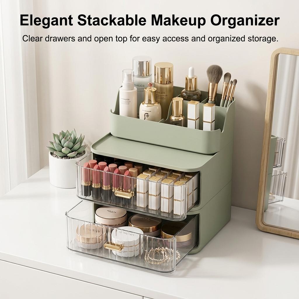 Drawer Style Stationery Cosmetic Organizer Plastic Storage Box For Office Dorm Desk