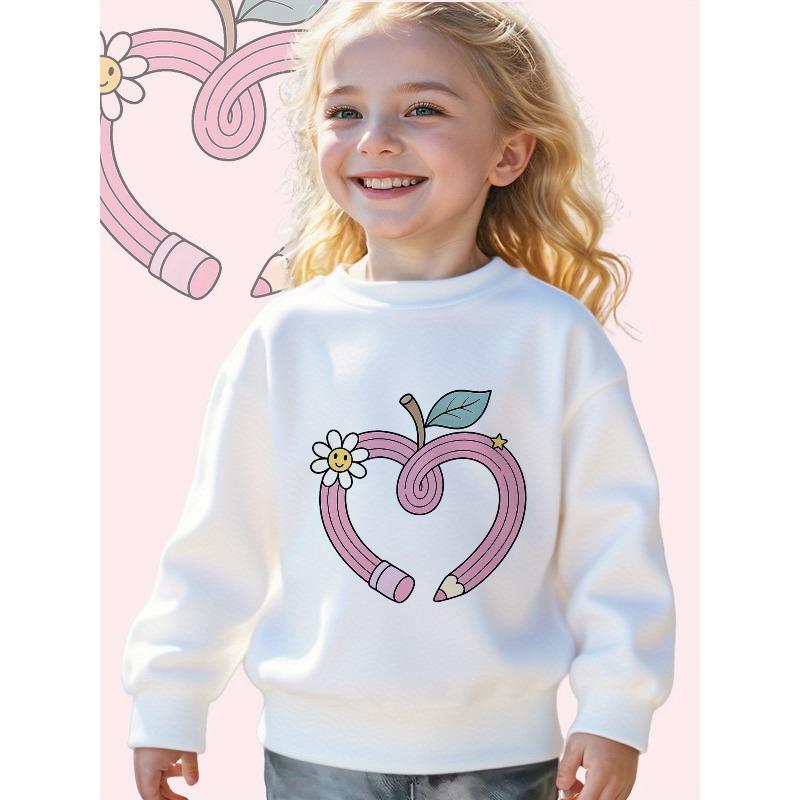 Kids Sweatshirt Charming Sweatshirt for Featuring a Pencil Heart Design with Flowers And Stars, Perfect for Toddlers