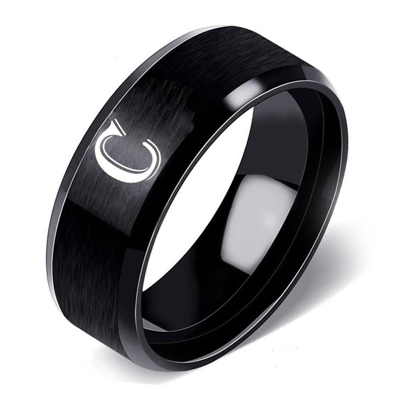 8MM Personalizovaný prsten s iniciálou Vygravírujte písmeno A až Z Nerezový signetový prsten Hladký prsten Módní šarm Šperky Doplňky