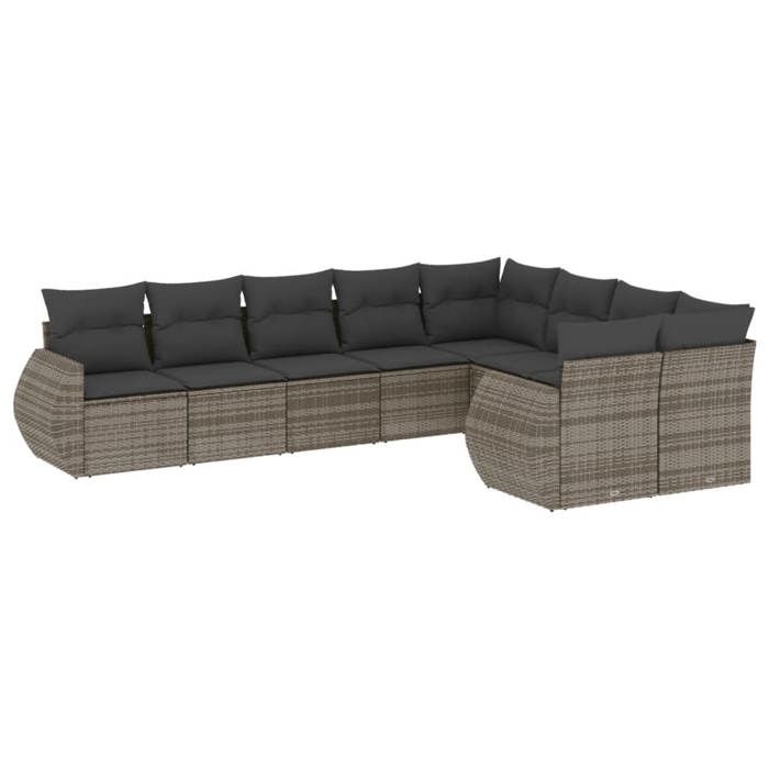 VidaXL Salon de Jardin avec Coussins 9 pcs, Canapés de Terrasse, Ensemble de Meubles de Patio, Mobilier d'Extérieur, Gris 3221839