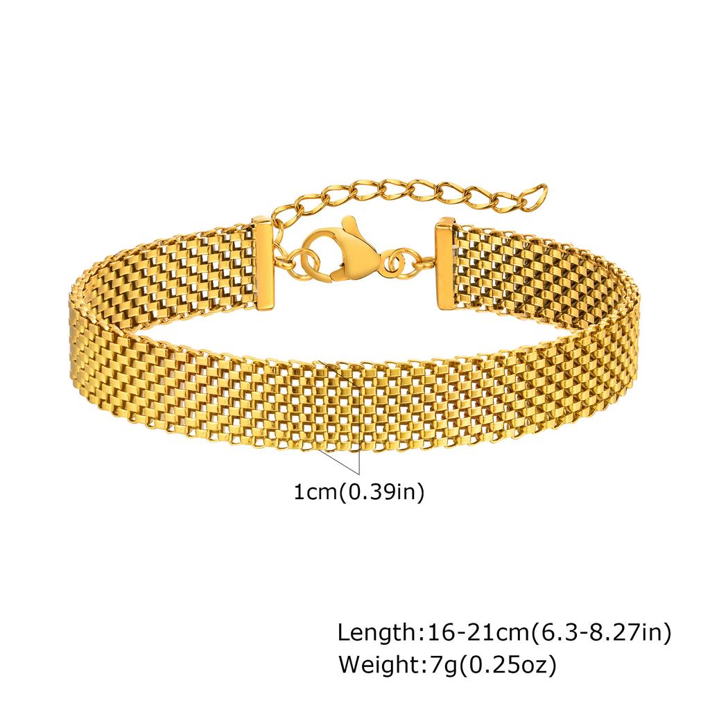 Punk Mesh Strap Chain Bracelet for Women,Stainless Steel Adjustable Chain Bracelets,18K Gold Plated Accessory Gift