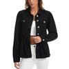 Women's Trendy Denim Jacket with Ruffle Trim, Fitted Waist and Multi-Pocket Utility