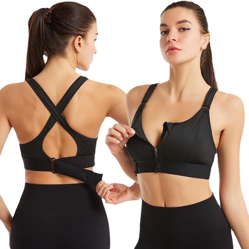 Front Zip Shockproof Quick-Dry Sports Vest Back Cross Wire-Free Bra