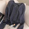 100% Pure Wool Women's Gray Round Neck Knitted Cardigan – Spring/Autumn Sweater Coat