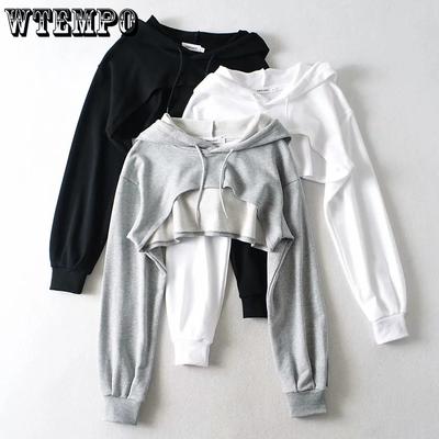 Hoodie Damen Hoodie Persönlichkeit Unregelmäßig Crop Ultra Short Style Langarm Top Damen