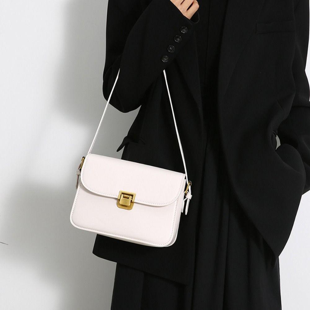 Solid Color Small Square Bag PU Leather Women's Armpit Bag Korean Buckle Shoulder Bag  Shooping
