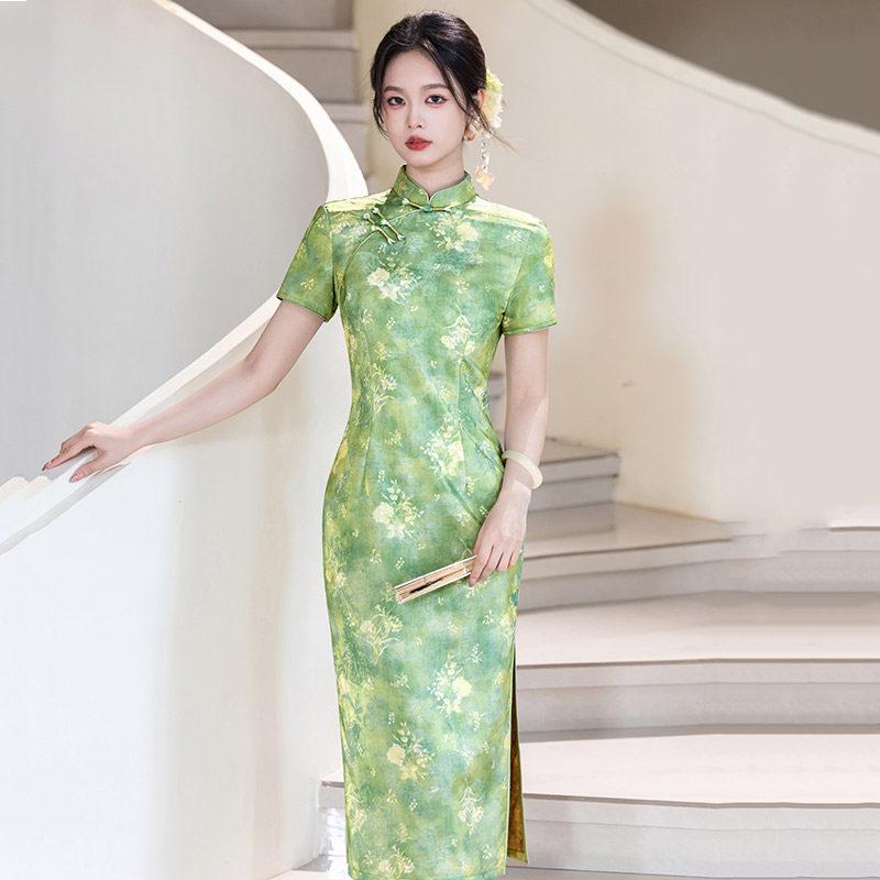 Green send test national style new Chinese style Suzhou long cheongsam improved young women's high sense can be worn daily in summer