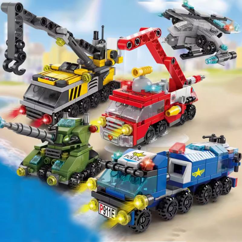 6-in-1 Micron Particle Fire Brigade Police Military Tank Building Block Children's Toy Assembly Children's Puzzle Toy