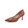 Hochzeitsschuhe Brautjungfer Hochzeitsschuhe Damen Neue Flache Mund Damen High Heels Strass Damen Stiletto Schuhe Nietennetz Rot 16