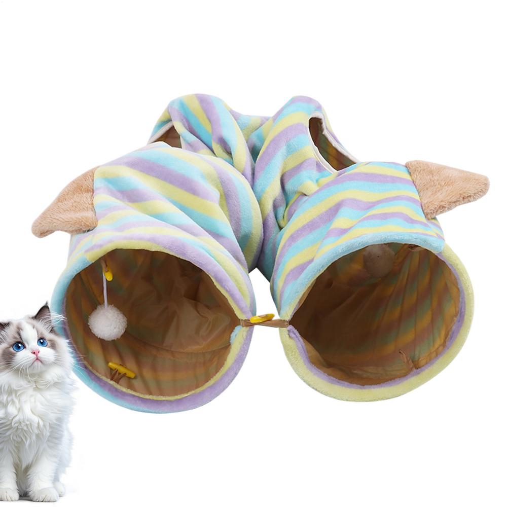 Tunnels For Indoor Cats Large Foldable House Puzzle Toy Colorful Stripes Maze For Indoor Cats For Kitten Pet Birthday Christmas