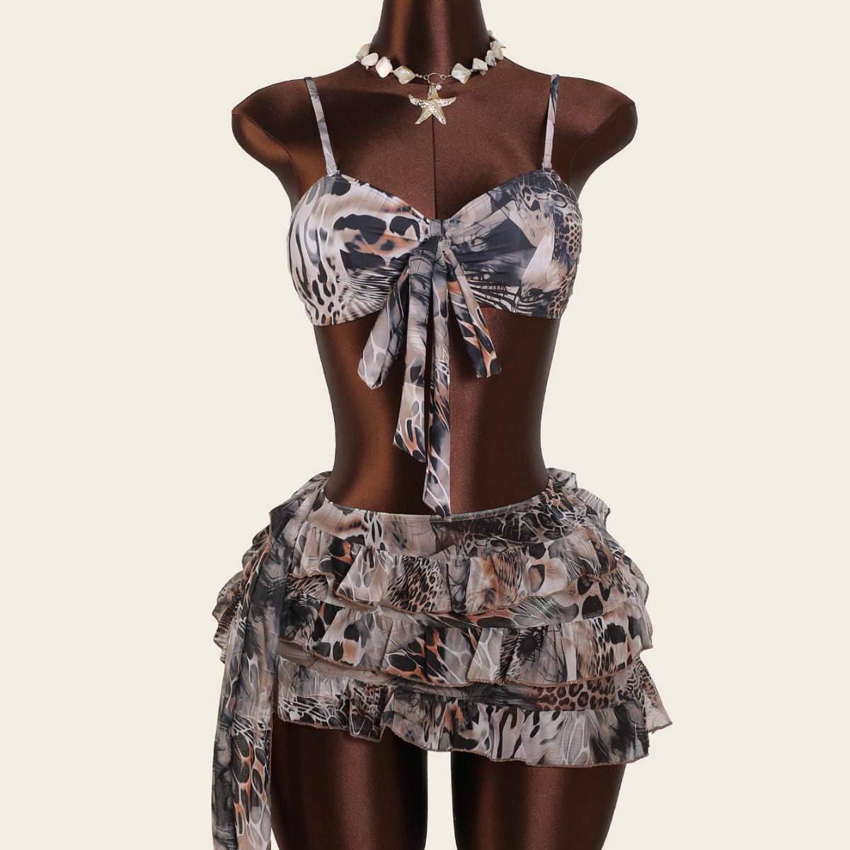 

New Women s Leopard Print Three-Piece Bikini with Detachable Straps S леопард друку кольору