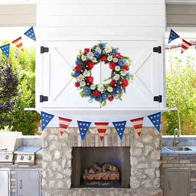 Artificial Wreath Memorial Day Independence Day Veterans Day Front Door Red Blue