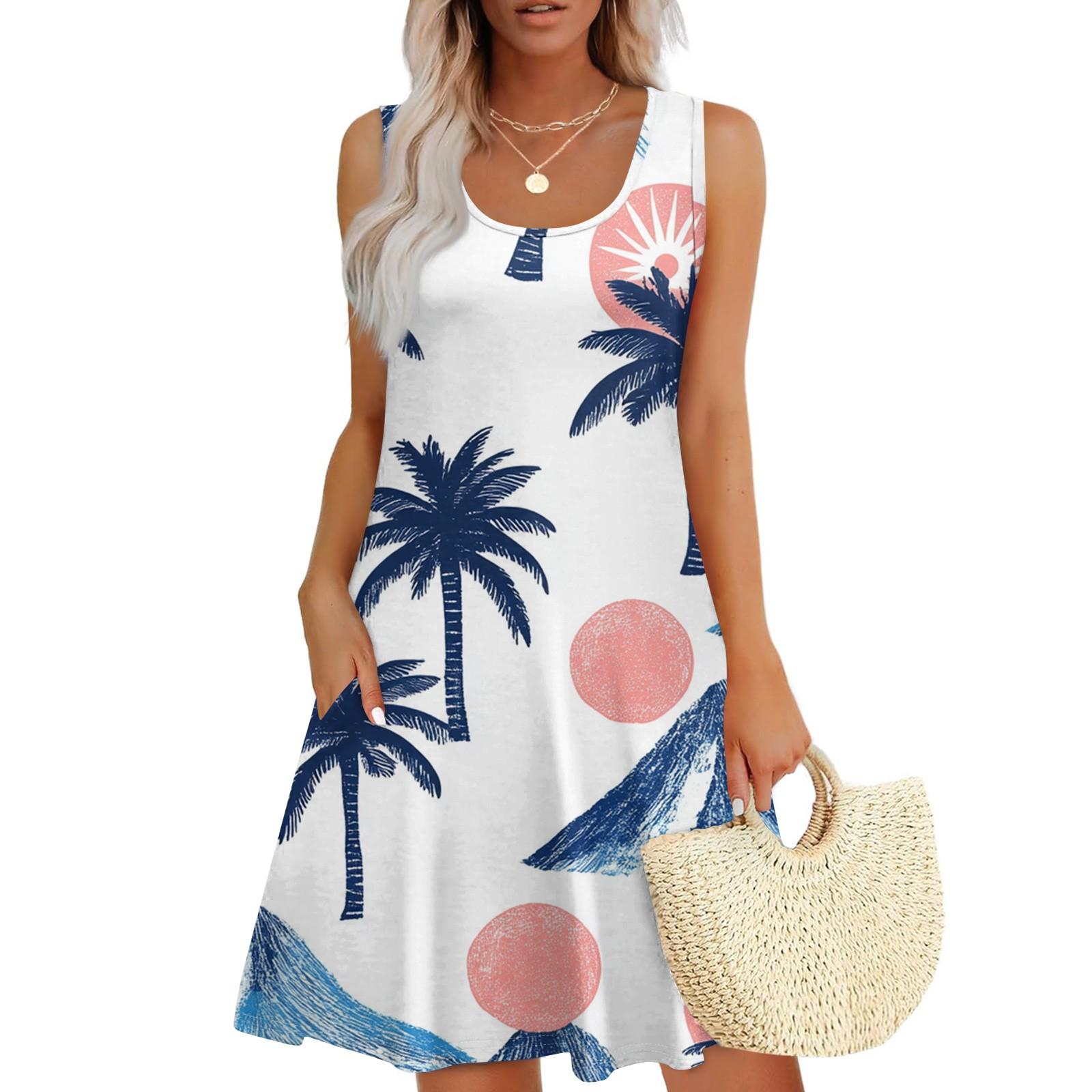 

Женское повседневное модное платье с принтом и U-образным вырезом без рукавов L белый