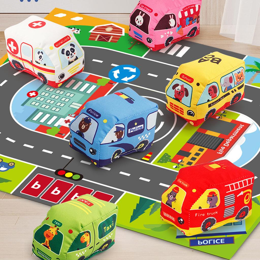 Baby Soft Toy Set with Play Mat Bright Color Sound Paper Multifunctional Toddler Cloth Toy Set Cloth Car Set