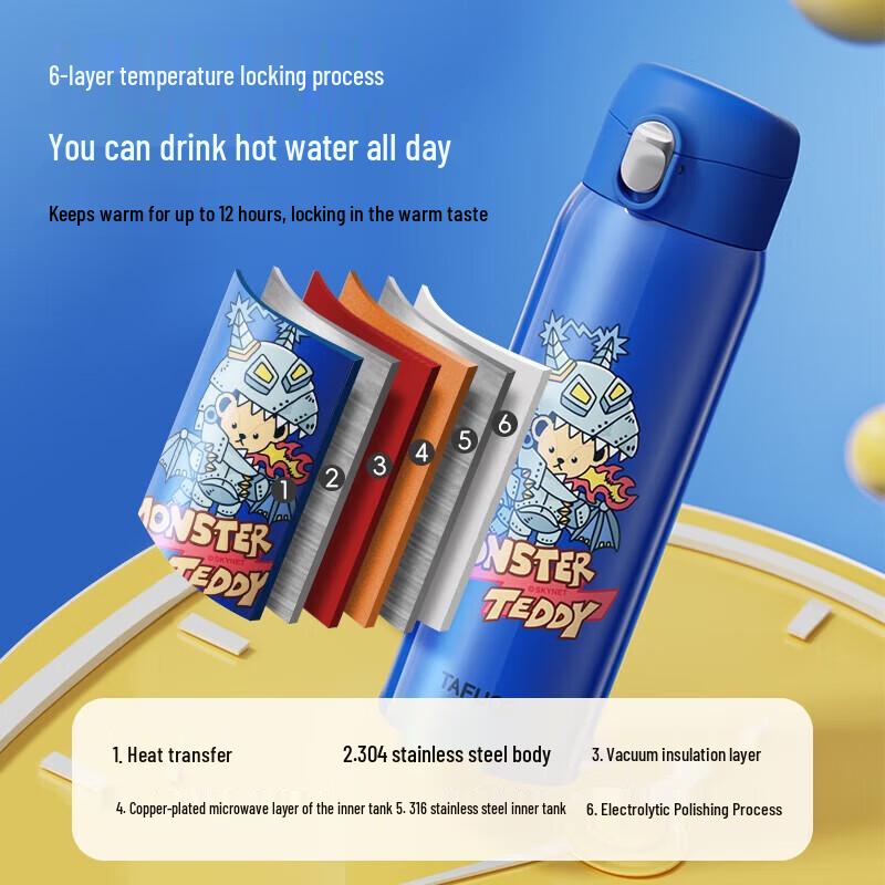 TAFUCO T5474 Kids Double-Lid 316 Stainless Steel Vacuum Bottle